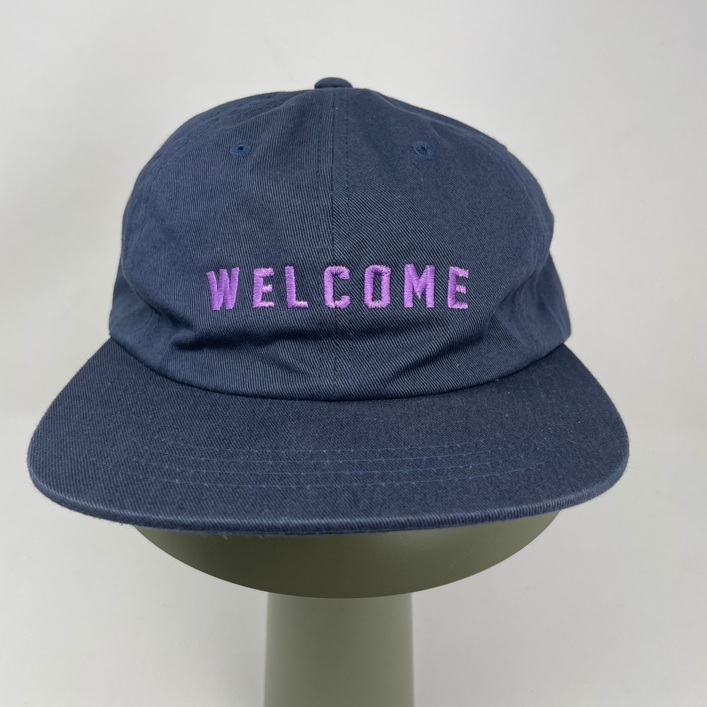 Welcome Skateboards Navy Blue Purple Embroidered Snapback Hat Cap Mens OS Gorp